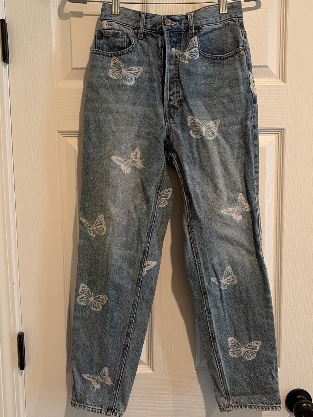PacSun Blue High-Rise Jeans with White Butterfly Print